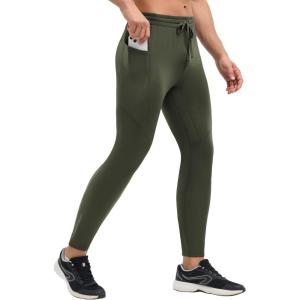 imagebaleaf Mens Fleece Lined Running Tights Thermal Leggings Cold Weather Compression Pants Cycling Hiking WorkoutArmy Green