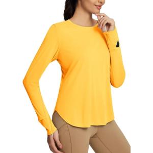 imageBALEAF Womens Sun Shirts UPF 50 Long Sleeve Hiking Tops Lightweight Quick Dry UV Protection Outdoor ClothingYellow