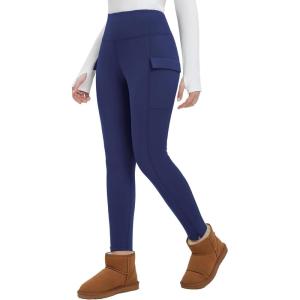 imagebaleaf Womens Thick Fleece Lined Leggings Winter Warm Thermal High Waisted Tummy Control Snow Ski PantsNavy Blue