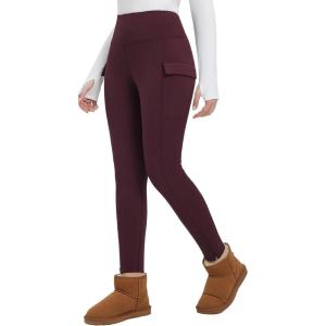 imagebaleaf Womens Thick Fleece Lined Leggings Winter Warm Thermal High Waisted Tummy Control Snow Ski PantsWine Red