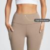 imagebaleaf Womens Leggings with Pockets Black Tummy Control Workout High Waisted Athletic 78 Ultra Soft Gym Yoga Ankle PantsLight Brown