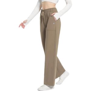 imagebaleaf Fleece Lined Thermal Pants Women Sweatpants Wide Leg Water Resistant Casual Lounge with Pockets Yoga WorkoutBrown