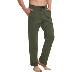 imagebaleaf Mens Sweatpants Yoga Lounge Cotton Pajama Pants Casual Open Bottom Straight Leg Stretchy Sweat Pants with PocketsAarmy Green