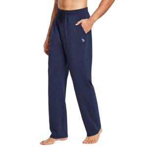 imagebaleaf Mens Sweatpants Yoga Lounge Cotton Pajama Pants Casual Open Bottom Straight Leg Stretchy Sweat Pants with PocketsAheather Blue