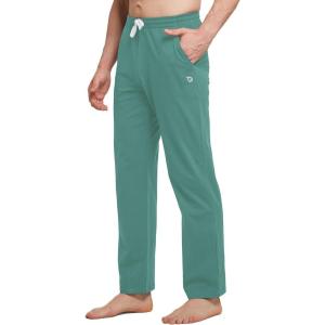 imagebaleaf Mens Sweatpants Yoga Lounge Cotton Pajama Pants Casual Open Bottom Straight Leg Stretchy Sweat Pants with PocketsAmisty Green