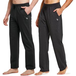 imagebaleaf Mens Sweatpants Yoga Lounge Cotton Pajama Pants Casual Open Bottom Straight Leg Stretchy Sweat Pants with PocketsBblackCharcoal