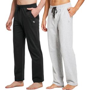 imagebaleaf Mens Sweatpants Yoga Lounge Cotton Pajama Pants Casual Open Bottom Straight Leg Stretchy Sweat Pants with PocketsBblackLight Gray