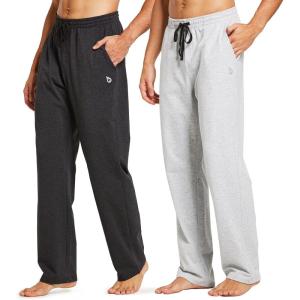 imagebaleaf Mens Sweatpants Yoga Lounge Cotton Pajama Pants Casual Open Bottom Straight Leg Stretchy Sweat Pants with PocketsBcharcoalLight Gray