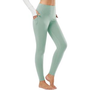 imagebaleaf Womens Fleece Lined Leggings Thermal Warm Winter Tights High Waisted Thick Yoga Pants Cold Weather with PocketsLight Green