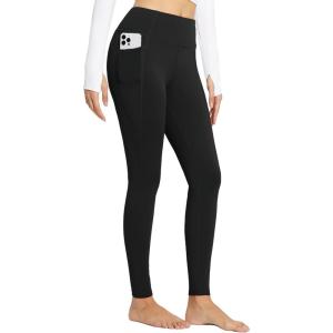 imagebaleaf Womens High Waisted Fleece Lined Leggings Workout Gym Pants with Pockets Thermal Winter Cold WeatherBlack