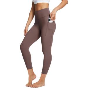 imagebaleaf Womens Leggings with Pockets Black Tummy Control Workout High Waisted Athletic 78 Ultra Soft Gym Yoga Ankle PantsDark Brown