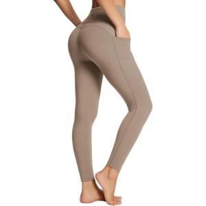 imagebaleaf Womens Leggings with Pockets Black Tummy Control Workout High Waisted Athletic 78 Ultra Soft Gym Yoga Ankle PantsLight Brown