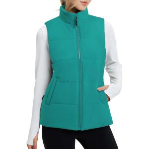 imagebaleaf Womens Running Puffer Vest Lightweight Winter Warm Vests Water Resistant Sleeveless Puffer JacketsGreen