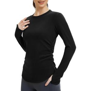 imagebaleaf Womens Thermal Long Sleeve Shirts Fleece Lined Tops Winter Cold Weather Running Gear Base LayerBlack