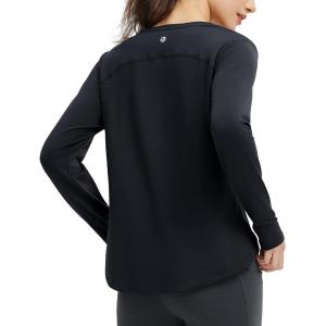 imagebaleaf Womens Long Sleeve Running Shirts Lightweight Stretchy Workout Athletic Yoga Tops with Curved Hem Thumb LoopBlack