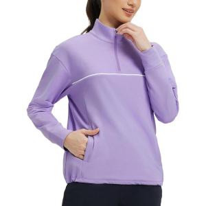 imagebaleaf Womens Fleece Golf Pullover Half Zip Running Jacket Thermal Shirts Winter Cold Weather Gear Water ResistantLight Purple