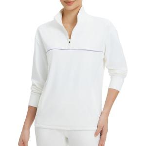 imagebaleaf Womens Fleece Golf Pullover Half Zip Running Jacket Thermal Shirts Winter Cold Weather Gear Water ResistantStar White