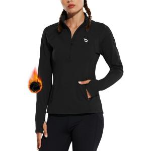imagebaleaf Womens Fleece Running Jacket HalfZip Cold Weather Gear Thermal Shirts Tops Athletic Pullover Workout WinterBlack