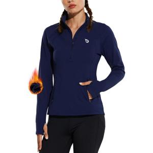 imagebaleaf Womens Fleece Running Jacket HalfZip Cold Weather Gear Thermal Shirts Tops Athletic Pullover Workout WinterBlue