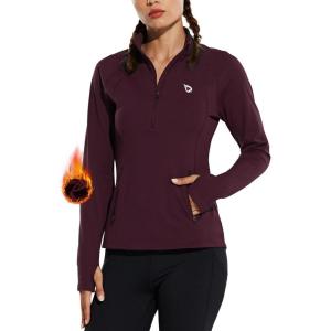 imagebaleaf Womens Fleece Running Jacket HalfZip Cold Weather Gear Thermal Shirts Tops Athletic Pullover Workout WinterRed
