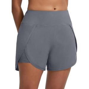 imagebaleaf Womens 5quot Swim Shorts High Waisted 2 in 1 Board Shorts Quick Dry Swimming Bottom with Pockets UPF 50Dark Gray