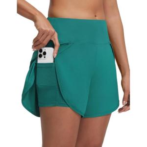 imagebaleaf Womens 5quot Swim Shorts High Waisted 2 in 1 Board Shorts Quick Dry Swimming Bottom with Pockets UPF 50Green