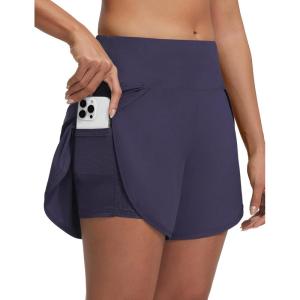 imagebaleaf Womens 5quot Swim Shorts High Waisted 2 in 1 Board Shorts Quick Dry Swimming Bottom with Pockets UPF 50Navy Blue