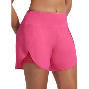 imagebaleaf Womens 5quot Swim Shorts High Waisted 2 in 1 Board Shorts Quick Dry Swimming Bottom with Pockets UPF 50Pink
