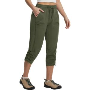 imagebaleaf Womens Capri Pants with Zipper Pocket Lightweight Quick Dry Water Resistant Hiking Pants UPF50 Adjustable Ankle CuffArmy Green