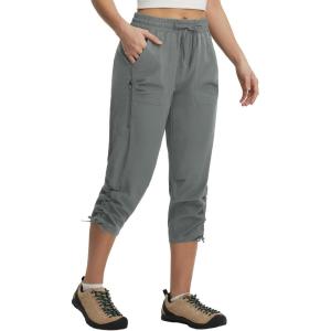 imagebaleaf Womens Capri Pants with Zipper Pocket Lightweight Quick Dry Water Resistant Hiking Pants UPF50 Adjustable Ankle CuffDark Gray