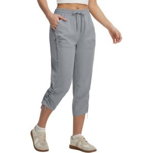 imagebaleaf Womens Capri Pants with Zipper Pocket Lightweight Quick Dry Water Resistant Hiking Pants UPF50 Adjustable Ankle CuffGray