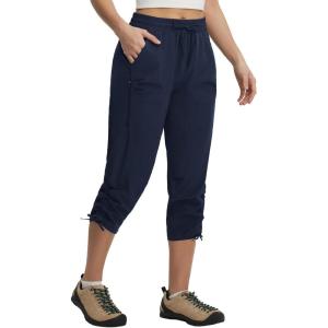 imagebaleaf Womens Capri Pants with Zipper Pocket Lightweight Quick Dry Water Resistant Hiking Pants UPF50 Adjustable Ankle CuffNavy Blue