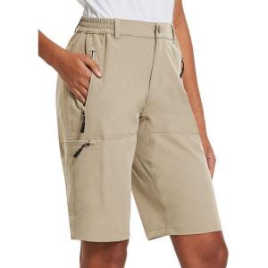 imagebaleaf Womens Long Hiking Bermuda Shorts Quick Dry Summer Golf Shorts Lightweight with Pockets UPF 50 for Camping Work2khaki