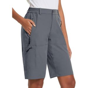 imagebaleaf Womens Long Hiking Bermuda Shorts Quick Dry Summer Golf Shorts Lightweight with Pockets UPF 50 for Camping Work4dark Grey