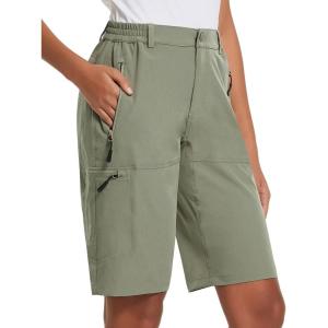 imagebaleaf Womens Long Hiking Bermuda Shorts Quick Dry Summer Golf Shorts Lightweight with Pockets UPF 50 for Camping Work5raw Khaki