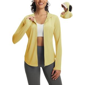 imagebaleaf Womens Sun Jacket with Removable Brim UPF 50 Lightweight UV SPF Shirts Long Sleeve Full Zip Up Hoodie Outdoor HikingYellow