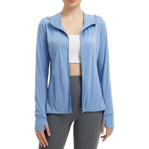 imagebaleaf Womens Sun Protection Jacket Hoodie Clothing Lightweight Long Sleeve Sun Cover Up ShirtHeather Blue