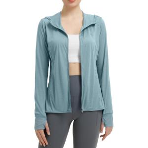 imagebaleaf Womens Sun Protection Jacket Hoodie Clothing Lightweight Long Sleeve Sun Cover Up ShirtHeather Light Blue