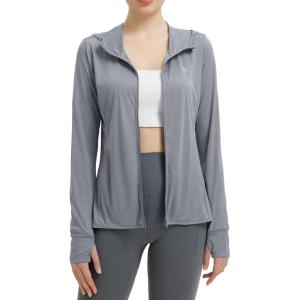 imagebaleaf Womens Sun Protection Jacket Hoodie Clothing Lightweight Long Sleeve Sun Cover Up ShirtHeather Light Gray