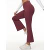 imagebaleaf Womens Petite Flare Leggings Tummy Control Crossover High Waisted Yoga Pants with Pockets Work Casual 27Wine Red