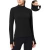 imagebaleaf Womens Thermal Long Sleeve Shirts Fleece Mock Neck Top Warm Undershirts with Detachable Neck Gaiter ThumbholesBlack