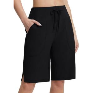 imageBALEAF Womens 11 Long Swim Board Shorts High Waisted Knee Length Swimming Bottoms Quick Dry Swimsuits with Pockets LinerBlack