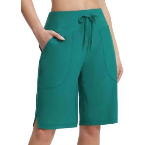 imageBALEAF Womens 11 Long Swim Board Shorts High Waisted Knee Length Swimming Bottoms Quick Dry Swimsuits with Pockets LinerGreen