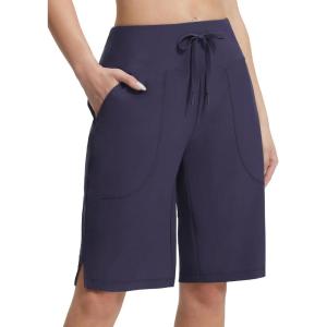 imageBALEAF Womens 11 Long Swim Board Shorts High Waisted Knee Length Swimming Bottoms Quick Dry Swimsuits with Pockets LinerNavy Blue