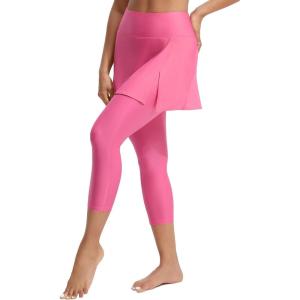 imageBALEAF Womens 20 Swim Leggings with Skirt High Waisted Skirted Pants Long Swimming Capris UPF50 with Liner and PocketsPink