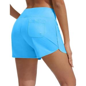 imageBALEAF Womens 3 Swim Board Shorts High Waisted Bathing Suit Bottoms for Swimming with Liner Pockets UPF 50Blue