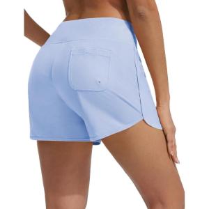 imageBALEAF Womens 3 Swim Board Shorts High Waisted Bathing Suit Bottoms for Swimming with Liner Pockets UPF 50Light Blue