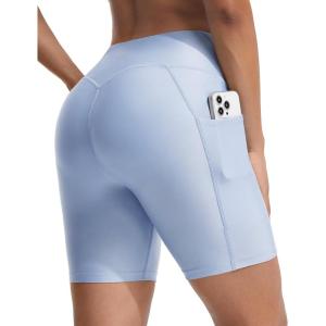 imageBALEAF Womens 6 High Waisted Swim Shorts UPF 50 Tummy Control Board Shorts with Liner and PocketsLight Blue