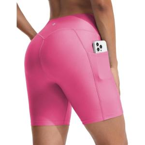 imageBALEAF Womens 6 High Waisted Swim Shorts UPF 50 Tummy Control Board Shorts with Liner and PocketsPink