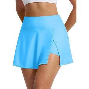 imageBALEAF Womens High Waisted 14 Swim Skirts Boxer Liner Quick Dry Bathing Suit Split Swimsuit Bottom with PocketBlue